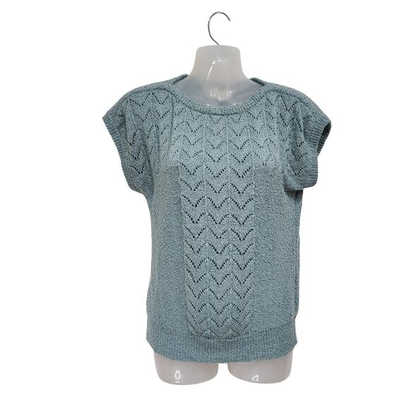 Vintage Weathervane Short Sleeve Cable Knit Sweater Sky Blue Size Medium - Picture 1 of 9